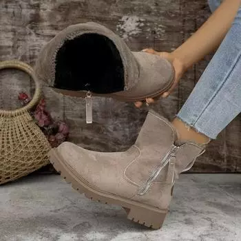 Women Shoes Thick Plush Snow Boots Women New Faux Suede Non-slip Woman Boots Keep Warm Cotton Padded Shoes Platform Ankle Boots 35 хаки