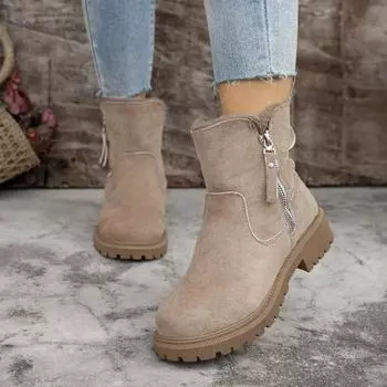 Women Shoes Thick Plush Snow Boots Women New Faux Suede Non-slip Woman Boots Keep Warm Cotton Padded Shoes Platform Ankle Boots 35 хаки