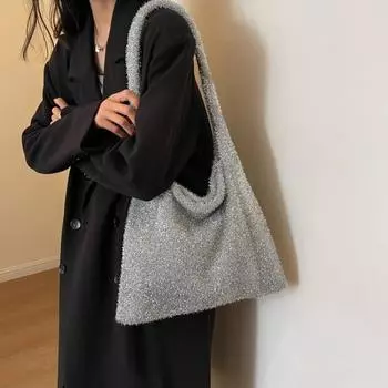 Женская сумка через плечо Вязаная сумка Универсальная сумка для отдыха Женские сумки через плечо Сумка для покупок Классные сумки one size серебряный