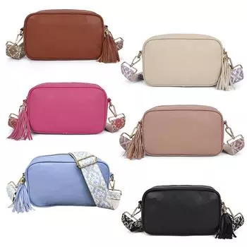 Женская сумка через плечо из искусственной кожи с широким ремешком и кисточками, модная для работы A коричневый