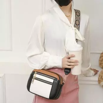 Women Shoulder Bag with Detachable Adjustable Shoulder Strap 5 Card Slot And Multi черный белый