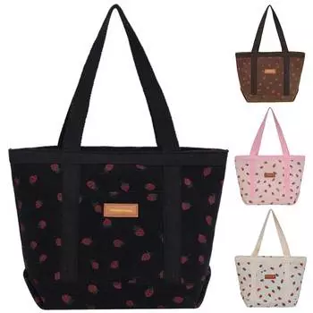 Women Simple Armpit Bag Corduroy Cartoon Pattern Grocery Bag Girls Outdoor Bag белый