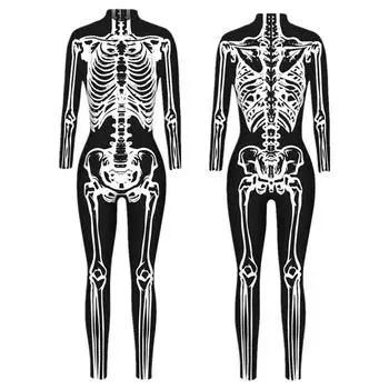 Women Skeleton Printed Jumpsuit Halloween Party Cosplay Costume Fitness Elastic Zentai Fitness Bodysuit Female Jumpsuit S