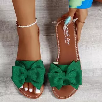 Women Slippers 2024 New Fashion Sandals Slides Women Summer Bow Keep Warm Shoes for Women Flat Heel Plus Size Zapatos De Mujer 36 чёрный