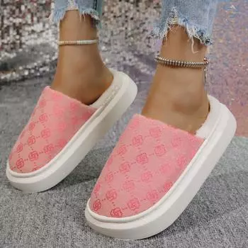 Women Slippers 2024 New Fashion Warm Thickened Fluff Slip on Anti Slip Shoes Women Casual Comfortable Soft Elegant Slides Women 36-37 серый