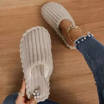 Women Slippers 2024 New Fashionable Slippers Minimalist Indoor Home Sandals with Striped Open Toe Cotton Slippers Slides Women 36-37 бежевый