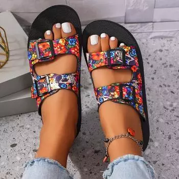 Women Slippers 2024 New Summer Casual Open Toe Shallow Sandals Flats Shoes Low Heels Slippers Slides Women Zapatos De Mujer 36 чёрный