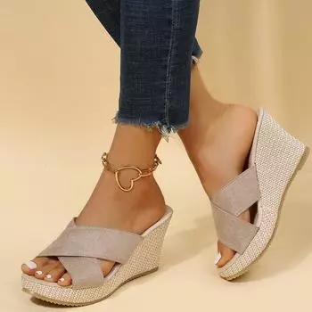 Women Slippers 2024 Summer New Fashion Sandals Platform Designer Outdoor Beach Slippers Casual Comfortable Shallow Slides Women 35 бежевый