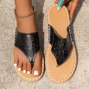 Women Slippers 2024 Summer New Flip-flops Fashionable Flat-soled Beach Slippers Large Size Designer Luxury Sandals Slides Women 36 чёрный