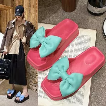 Women Slippers Comfortable Platform Sole Anti-Slip Ladies Shoes New Trendy Bowknot Anti-Slip Sandals Outdoor Summer Dress 37 белый