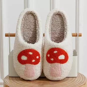Женские тапочки, милые, вышитые грибы, домашние, теплые, нескользящие, удобные, для дома, спальни, мягкие, на плоской подошве, хлопковые, женские 37-38