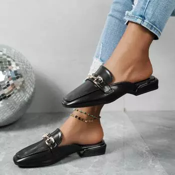 Women Slippers Designer Round Toe Slippers Fashion Metal Lady Mules Shoes Female Beach Outside Big Size Sandals Slides Wome 35