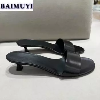 Women Slippers Dress Low Heels Shoes Fashion Summer Sandals 2025 Trend Open Toe Slides Outdoor Casual Flip Flops Zapatos Mujer 35 чёрный