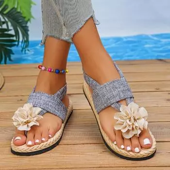 Women Slippers Fashion Casual Slippers Vacation Holiday Braided Floral Pattern Sandals Beach Shoes for Women 36
