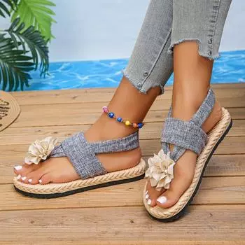 Women Slippers Fashion Casual Slippers Vacation Holiday Braided Floral Pattern Sandals Beach Shoes for Women 36 серый