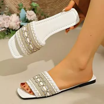 Women Slippers Fashion Summer Outdoor Beach Sandals Square Head Luxury High Quality Slippers Home Slides Women Zapatos De Mujer 36