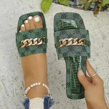 Women Slippers Metal Buckle Fashion Sandals Summer Outdoor Embroidered Slippers Shoes for Women Slides Women Zapatos De Mujer 36 серый