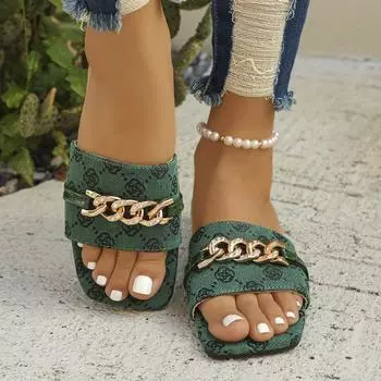 Women Slippers Metal Buckle Fashion Sandals Summer Outdoor Embroidered Slippers Shoes for Women Slides Women Zapatos De Mujer 36 серый