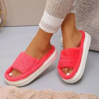 Women Slippers New Luxury One-word Thick-soled Warm Furry Shoes for Women Outdoor All-match Casual Cotton Slippers Slides Women 36-37