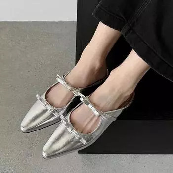 Women Slippers Summer Luxury Pointed Shiny Sandals Leather Flat Ballet Shoes Party Dress Women Slippers Fashion Slides Women 35 чёрный