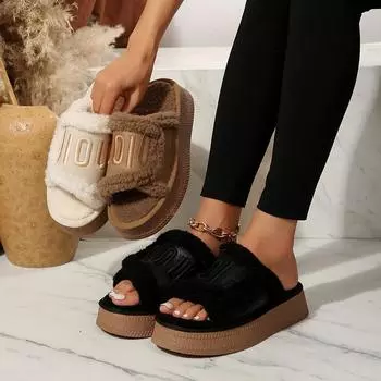 Women Slippers Winter New Warm House Slippers Women fashion Casual Plush Home Shoes Comfortable Slides Women Zapatos De Mujer 36 бежевый