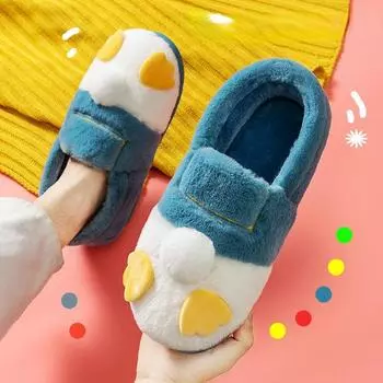 Women Slippers Winter Warm Flock Slip-On Lady Home Cotton Shoes Female Comfortable Indoor Bedroom Flat Slipper Women s Footwearu 36 синий