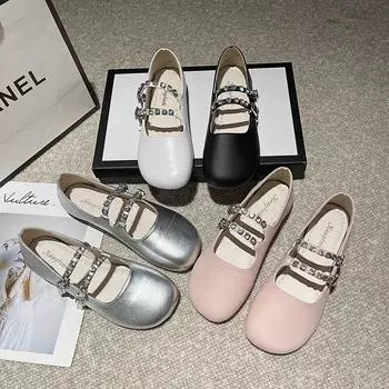 Women Sliver Flats Mary Janes Shoes Female2024 Autumn New Fashion RoundToe Shallow Ladies Casual Mary Jane Flat Heel Dress Shoes 35
