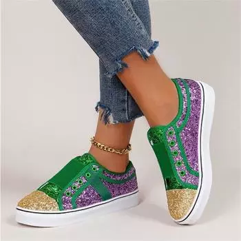 Women Sneakers 2024 Women s Sparkling Glitter Flats Spring Stylish Ladies Low Top Slip on Comfy Casual Canvas Female Sport Shoes 36 синий