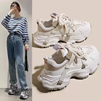 Women Sneakers 2024Fashion Breathble Vulcanized Shoes Women Pu leather Platform Shoes Women Lace up Casual Shoes zapatos mujer 35 бежевый