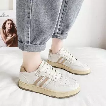 Women Sneakers Autumn New Casual Walking Shoes Woman Flat Lace Up High Quality Sneakers Fashion Flat-bottomed Casual Shoes 35-1 бежевый