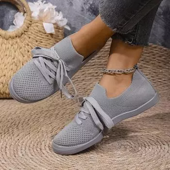 Women Sneakers Breathable Casual Sneakers Women Mesh Knitted Platform Sports Shoes Woman Non-Slip Lace Up Tennis Shoes Ladies 36