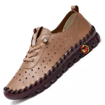 Women Sneakers Hollow Leather Loafers Shoes for Women Comfortable Slip on Shoes Hand Sewing Thread Mom Shoes Zapatillas De Mujer 35 чёрный