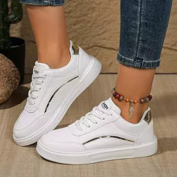 Women Sneakers New Trendy Flat Wear Resistance Non Slip Lace Up Sneakers Women Outdoor Casual Comfortable Designer Shoes Women 36 белый