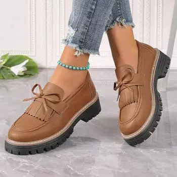 Women Sneakers Patent Leather Loafers British Tassel Casual Shoes Bowknot Comfortable Big Size Sneakers Women Zapatos De Mujer 36