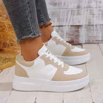 Women Sneakers Spring New Korean Version Sneakers Thick Bottom Heightening Sports Shoes Women Casual Low Top PU Leather Sneakers 35