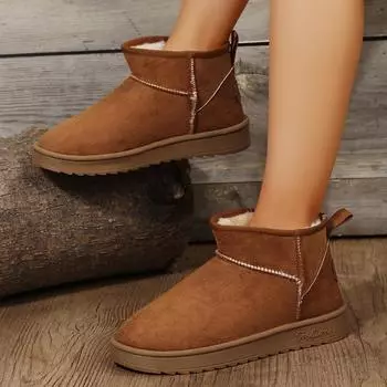 Женские зимние ботинки 2024 года, новые зимние короткие ботинки, женские меховые теплые хлопковые туфли на плоской подошве, женские модные ботинки на платформе, Botas De Mujer 36 чёрный