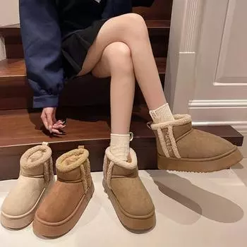 Women Snow Boot 2024 New Winter Thickened Fluff Boots Women Waterproof Comfortable Ankle Boots Fashion Warm Platform Shoes Women 36 бежевый