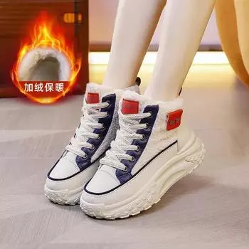 Women Snow Boots 2024 Winter New Plush Warm Shoes Cold Proof Thick Soled Lace Up Increases Height Non-slip Fashion Cotton Boots 35 синий