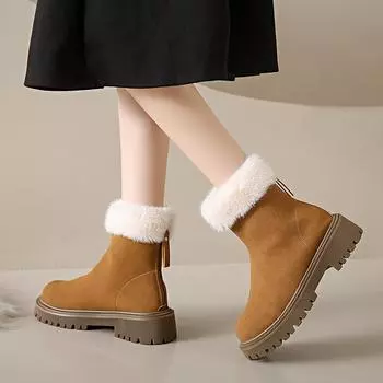 Women Snow Boots 2024 Winter New Warm Comfort Thickened Fluff Ankle Boots Women Casual Platform Wedges Cotton Shoes for Women 35 бежевый