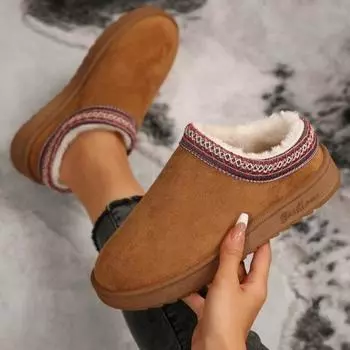Women Snow Boots Autumn Winter Warm Slip on Platform Boots Women Hair Half Slipper Solid Comfortable Cotton Shoes Botas De Mujer 36 бежевый