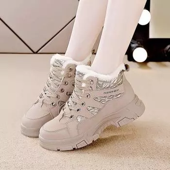 Women Snow Boots Plush Warm 2024 Winter New High Top Cotton Shoes Black Short Boots Lace Up Outdoor Anti Slip Ankle Boots Botas 35