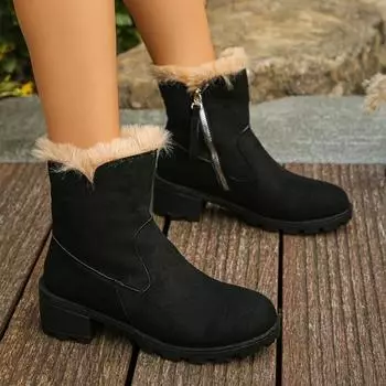 Women Snow Boots Winter 2024 Platform Warm Thickened Fluff Ankle Boots Women Casual Comfortable Outdoor Walking Shoes for Women 36 чёрный