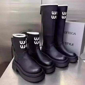Женские зимние ботильоны на платформе, модные высокие сапоги до середины голени, кожаные туфли на высоком каблуке, зимняя мода 2025 года, нескользящие теплые ботинки Mujer 35