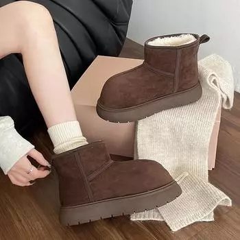 Women Snow Thermal Boots Fashion Winter Short Ankle Boots New Platform Shoes Classic for Women Woman Warm Boots Suede 2024 New 36 кофейный