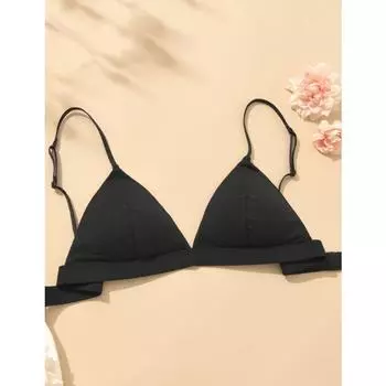 Women Solid Color Casual Triangle Cup Lingerie S чёрный