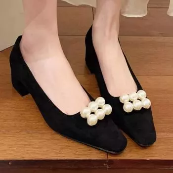 Women Spring New Suede Waterproof Designer Chunky Heel Loafers Elegant Banquet Party Ladies Wear-resistant High Heels Large Size 34