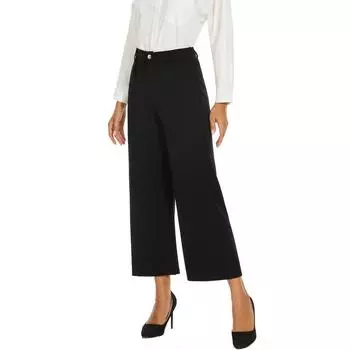 Women Spring Summer Black High Waist Elastic Wide Leg Pants Female Solid Color Loose Pocket Office Trousers S чёрный