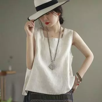 Женская свободная летняя майка без рукавов с квадратным вырезом, женская летняя повседневная футболка, однотонная свободная хлопковая мягкая футболка one size белый