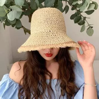 Women Straw Chinese Straw Hat UV Protection Sun Visor Beach Visors Foldable Summer Sun Hats хаки