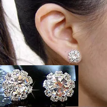 Women Stud Earrings Spherical Stud Earrings Fashion Crystal Flower Stud Earrings